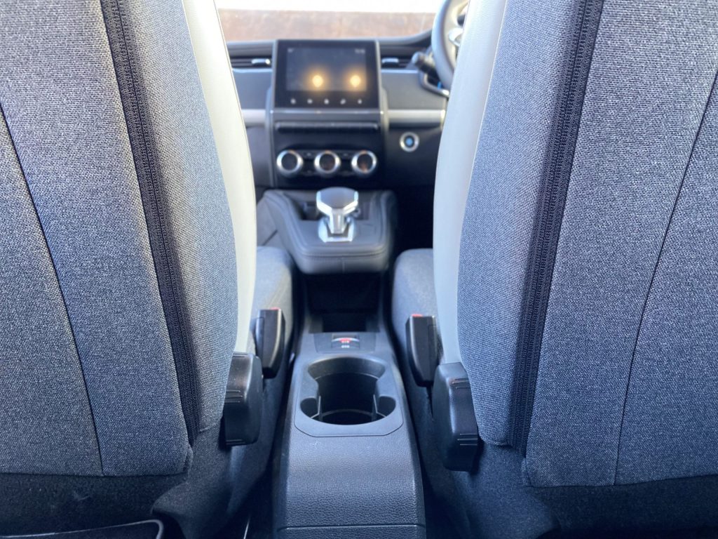 Inside a Renault Zoe electric car- centre console, gearstick