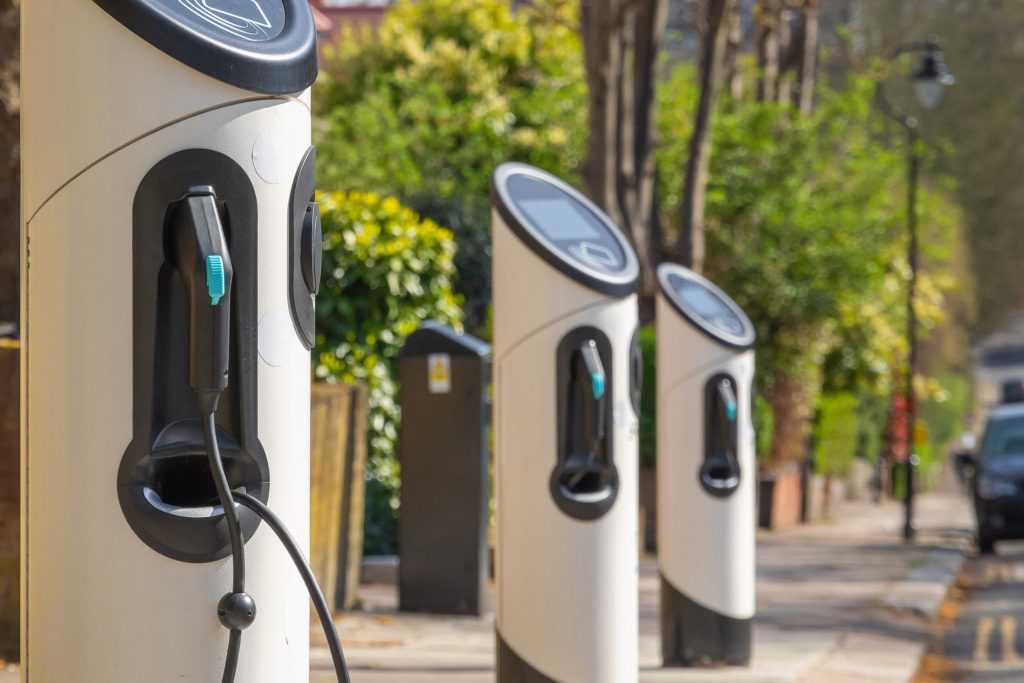 Electric car chargers at charging points