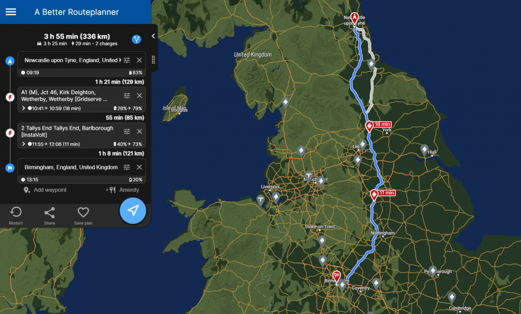 a better route planner route with electric vehicle charging points