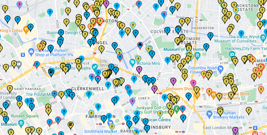 zap-map EV charging stations around London