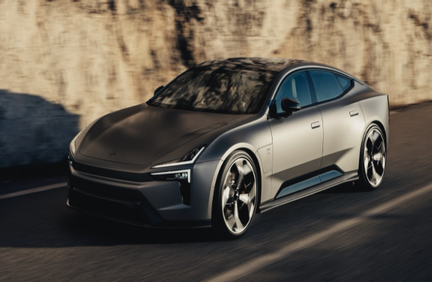 Polestar 5 electric car driving on a road, one of the premium electric cars coming in 2026
